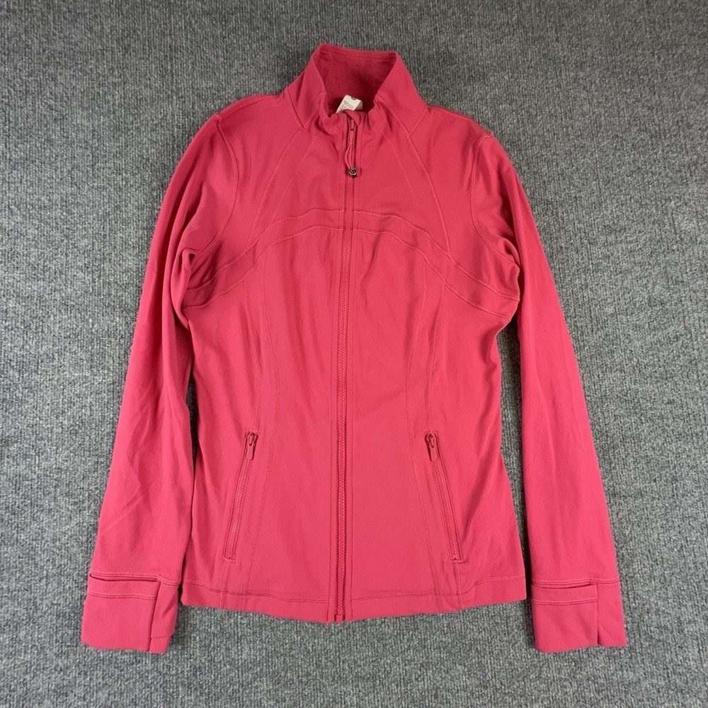Lululemon Define Jacket Womens 12 Pink Full Zip Track Thumbholes Athletic Yoga